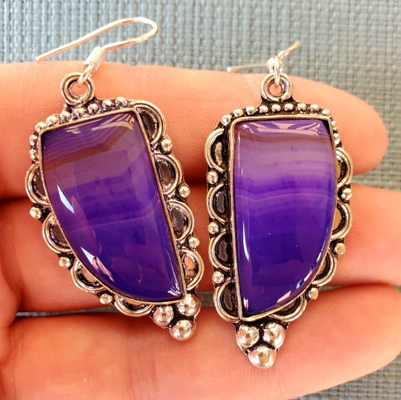 New Botswana Agate 925 Silver Statement Earrings. - Picture 1 of 13